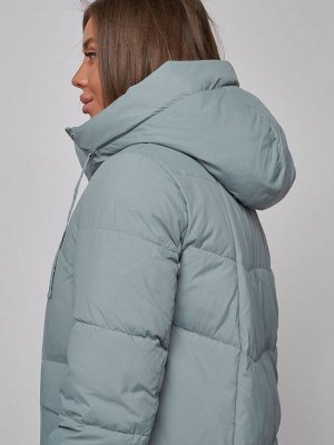 Зимняя женская куртка молодежная с капюшоном бирюзового цвета 586821Br