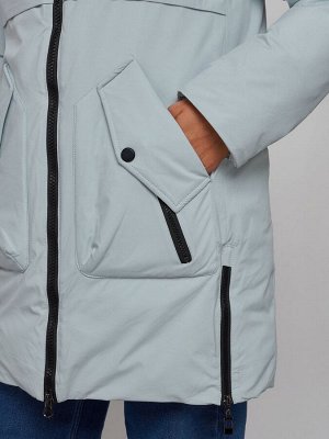 Зимняя женская куртка молодежная с капюшоном бирюзового цвета 58622Br