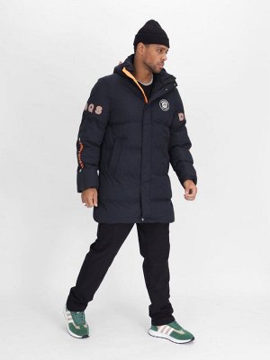 Спортивная молодежная куртка удлиненная мужская темно-синего цвета 90006TS