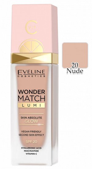 EVELINE WONDER MATCH LUMI Эксклюзивная тональная основа №20 NUDE 30мл (*3*24)