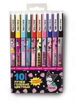 71680 Набор гелевых ручек Kuromi, со стир чер-ми, 10 цв, с игольчатым стержнем 0,5 мм