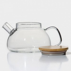 Чайник стеклянный заварочный с бамбуковой крышкой и металлическим фильтром «Эко», 800 мл, 20?13?12 см