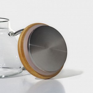 Чайник стеклянный заварочный с бамбуковой крышкой и металлическим фильтром «Эко», 800 мл, 20?13?12 см
