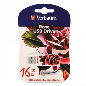 Флэш-диск 16GB VERBATIM Mini Tattoo Edition Rose USB 2.0, бе