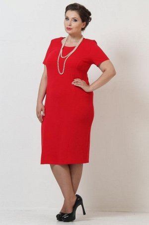 Красный Элегантное платье средней длины, с короткими рукавами и полукруглым вырезом горловины. Фасон модели "футляр" - отлично подчеркивает все достоинства фигуры, при этом придавая стройность и женст