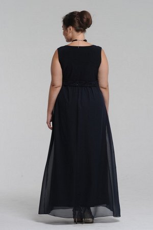 Синий Шикарное, длинное платье без рукавов, с вырезом горловины V-образной формы. Фасон модели со свободным силуэтом от груди, что отлично подходит для женщин любой комплекции. Нежная сетка в сочетани