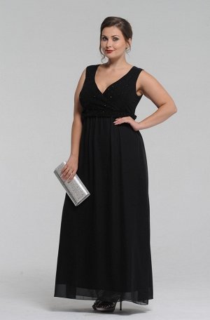 Черный Шикарное, длинное платье без рукавов, с вырезом горловины V-образной формы. Фасон модели со свободным силуэтом от груди, что отлично подходит для женщин любой комплекции. Нежная сетка в сочетан