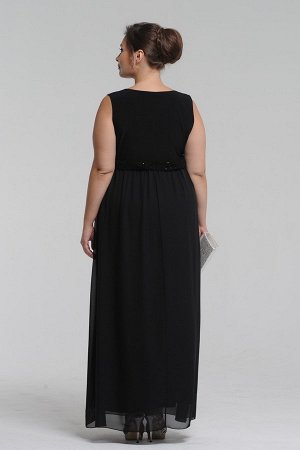 Черный Шикарное, длинное платье без рукавов, с вырезом горловины V-образной формы. Фасон модели со свободным силуэтом от груди, что отлично подходит для женщин любой комплекции. Нежная сетка в сочетан