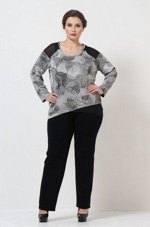 жаккард 1 Комфортная блуза с длинными рукавами из приятной мягкой ткани, представлена в различных расцветках. Оригинальность модели в интересных вставках из ткани-сетка по плечам и асимметричным крое 