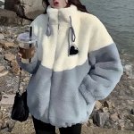 Меховая куртка-толстовка, голубая