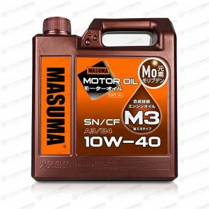 Масло моторное Masuma Motor Oil M3 10w40, полусинтетическое, API SN/CF, ACEA A3/B4, универсальное, 4л, арт. M-3015E