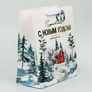 Пакет подарочный новогодний ламинированный, конгревное тиснение «С Новым годом», ML 23 х 27 х 11.5 см