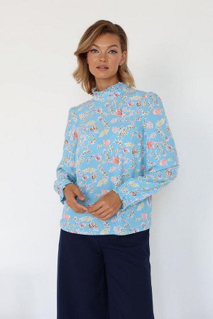 Блузка с воротом стойкой, цвет мультиколор