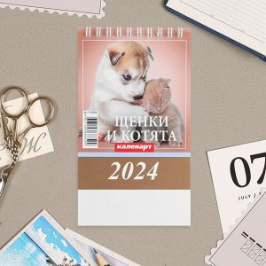 Календарь настольный, домик "Щенки и котята" 2024, 10х14 см