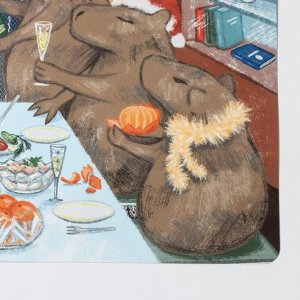 Салфетка сервировочная кухонная Доляна «Капибары - новогодний ужин», настольное покрытие, 26×41 см