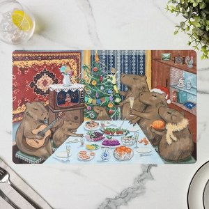 Салфетка сервировочная кухонная Доляна «Капибары - новогодний ужин», настольное покрытие, 26×41 см