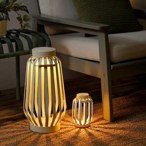 СОММАРЛОНКЕ, Настольная светодиодная декоративная лампа, на батарейках, для наружного освещения/бежевая полоска, 17 см,