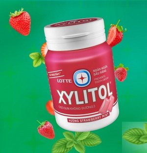 LOTTE Xylitol Strawberry Mint (мята-клубника) 55,1 гр., банка