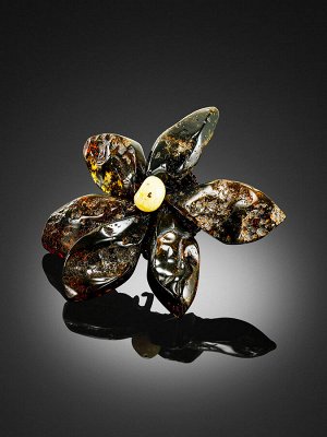 Брошь-цветок «Помпеи» из натурального цельного янтаря