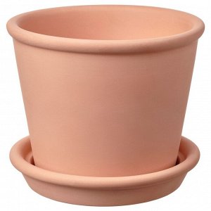 MUSKOTBLOMMA, Цветочный горшок с блюдцем, терракотовый, внутренний/наружный, 12 см