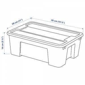 SAMLA, коробка с крышкой, прозрачная, 39x28x14 см / 11 л,