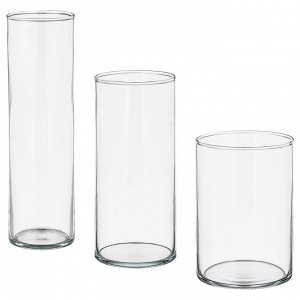 ЦИЛИНДР, ваза, набор из 3 предметов, прозрачное стекло,