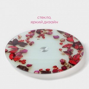 Подставка для торта вращающаяся Доляна «Розы в шоколаде», d=32 см, стеклоㅤㅤ