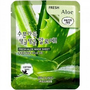 3W Тканевая маска для лица, алоэ "Fresh Aloe Mask Sheet" 23мл, 1*600 штАрт-70075/82084