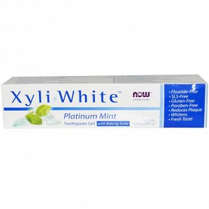 Now Foods, Solutions, Xyli-White, гелевая зубная паста с гидрокарбонатом натрия, без фтористых соединений, Мята Platinum, 6.4 ун
