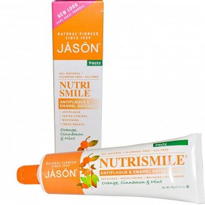 Jason Natural, Паста NutriSmile, предотвращает появление зубного налета и защищает эмаль, Апельсин, корица и мята, 4,2 унции (11