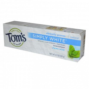 Toms of Maine, Simply White, зубная паста со фтором, чистая мята, 4,7 унции (133 г)