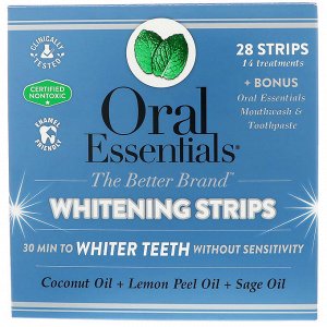 Oral Essentials, Отбеливающие полоски, 28 полосок + Ополаскиватель для рта и зубная паста в подарок, Комплект из 3 предметов