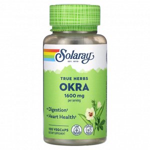 Solaray, True Herbs, бамия, 100 растительных капсул (400 мг на капсулу)