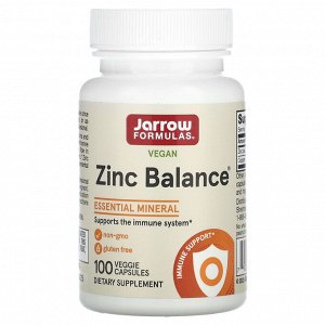Jarrow Formulas, Zinc Balance, веганская добавка, 100 растительных капсул