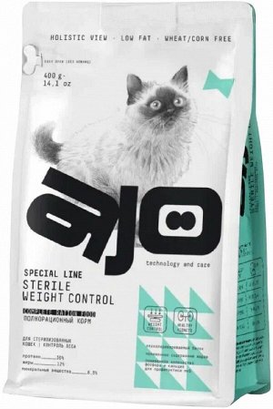 Сухой корм AJO CAT SPECIAL LINE STERILE WEIGHT CONTROL для кастрированных котов и стерилизованных кошек контроль веса с курицей (0,4 кг)