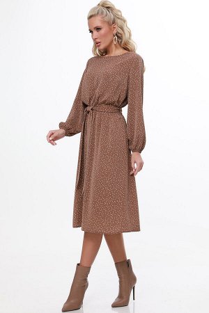 Платье с поясом светло-коричневое