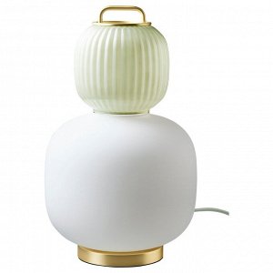 ПИЛБЛИКСТ, настольная лампа, белый/светло-зеленое стекло/металл с эффектом золота, 41 см,