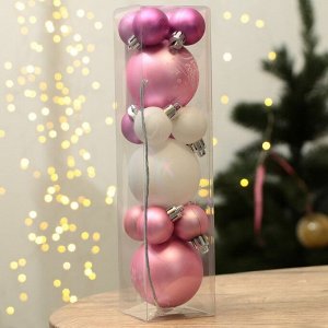 Шары ёлочные новогодние, d=3 и d=6, 15 шт., розовые, белые