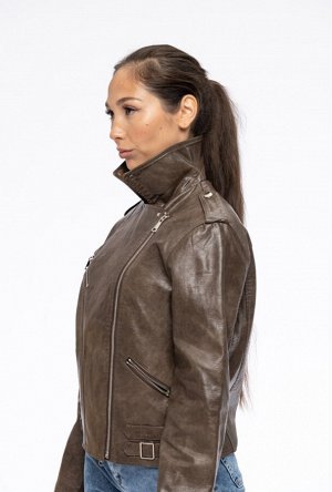 ANNA KORF Женская кожаная куртка из premium eco-кожи, цвет темно-коричневый