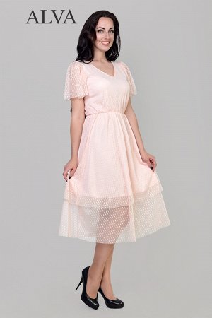Платье Платье Флирт 8488-1 выполнено из эластичной сетки в горошек(флок).Материал выглядит оригинально и элегантно. Такое платье создаст привлекательный образ, независимо от обстановки, по талии резин