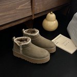 Укороченные угги женские из натуральной замши, цвет коричнево-зеленый, с вышивкой
