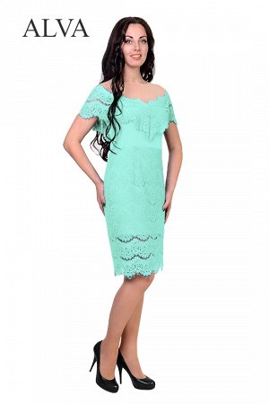 Платье Вечернее платье Блеф 8463-6 нежно мятного цвета, выполнено из мягкого гипюра и стрейч- крепа. Сетка телесного цвета создает имитацию открытых плеч. Платье сделает свою обладательницу восхитител