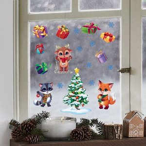 Виниловые наклейки на окна «Новогодний праздник», многоразовые, 70 ? 25 см