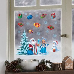Наклейка для окон «Дед Мороз и снегурочка», многоразовая, 33 ? 50 см