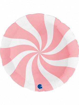 Фольга шар круг Леденец макарунс розовый/белый 36"/91 см