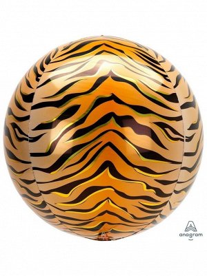 Фольга шар 3D Сфера б/рис 16"/40 см Тигр Сафари