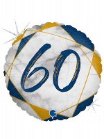 Фольга шар круг 60 цифра Мрамор Калакатта синий голография 18&quot;/46 см