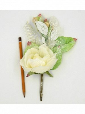 Роза веточка в снегу блеск 30 см цвет белый HS-56-15