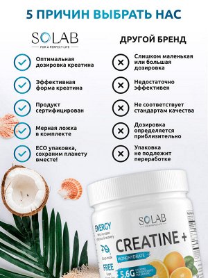 SOLAB Креатин моногидрат, Creatine Monohydrate, Вкус Апельсин