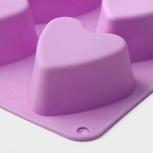 Форма для выпечки Доляна «Сердце», силикон, 31x16 см, 8 ячеек (7x6,8 см), цвет МИКС